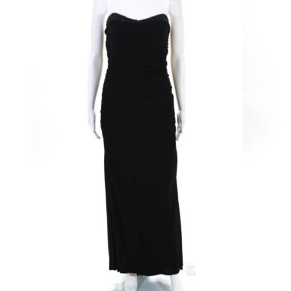 BADGLEY MISCHKA BLACK RUCHED SWEETHEART GOWN Sz 6 - Picture 2 of 6